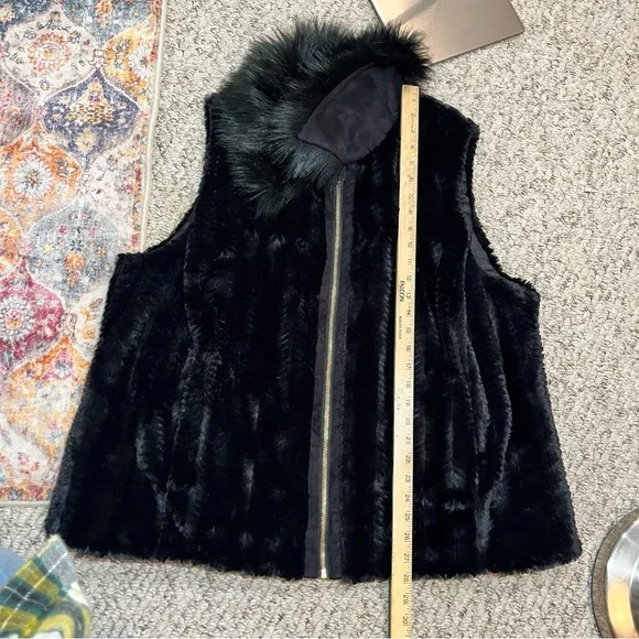 Women's Black Faux Fur Zip-Front Coat with Fur Collar Marc New York 2x NWT - Picture 15 of 15